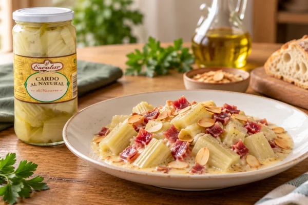 Cardo cremoso con jamón y almendras