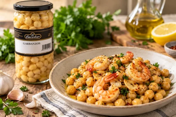 Garbanzos con gambas y ajo