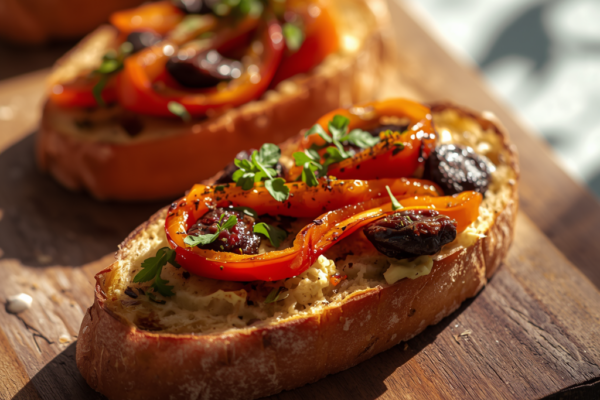 Tostadas de Pimientos Asados y Anchoas